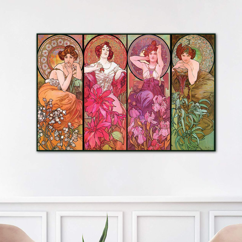 The Precious Stones (Ruby, Emerald, Amethyst, Topaz), 1900 by Alphonse Mucha - Print on Canvas, No Frame