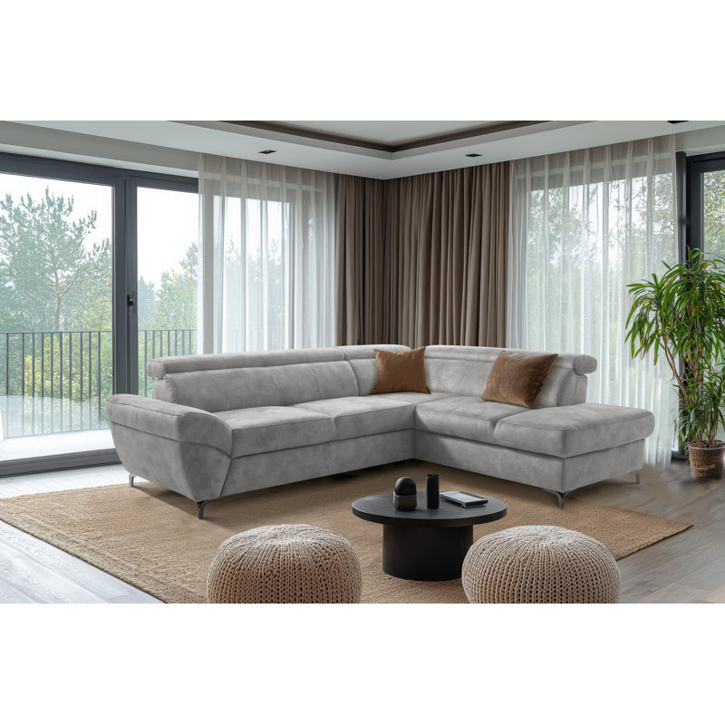 MONTANA Fabric Corner Sofa with Sleeping Function and Storage and Adjustable Headrests, Right Hand Facing, Gray