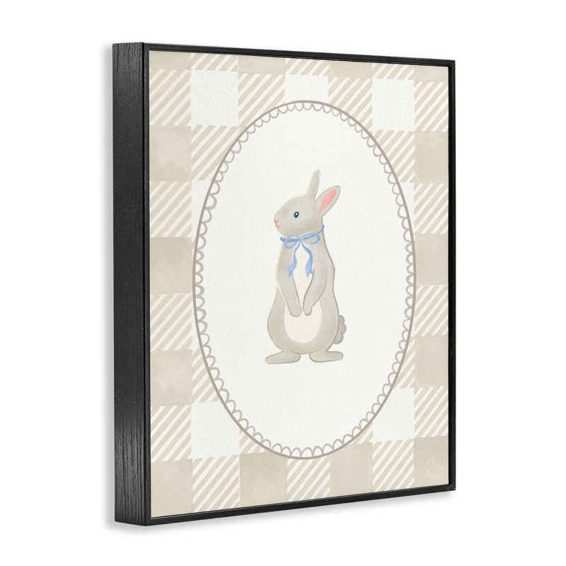 «Bunny on Green Gingham», estampe numérique, design par The Paper Curator, H 20 po x l 16 po, Giclée encadrée noir minuit
