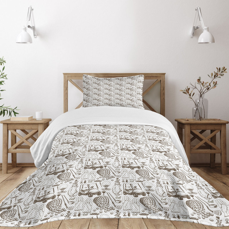 Twin White and Cocoa Quilted Bedspread Set with Pillow Sham
