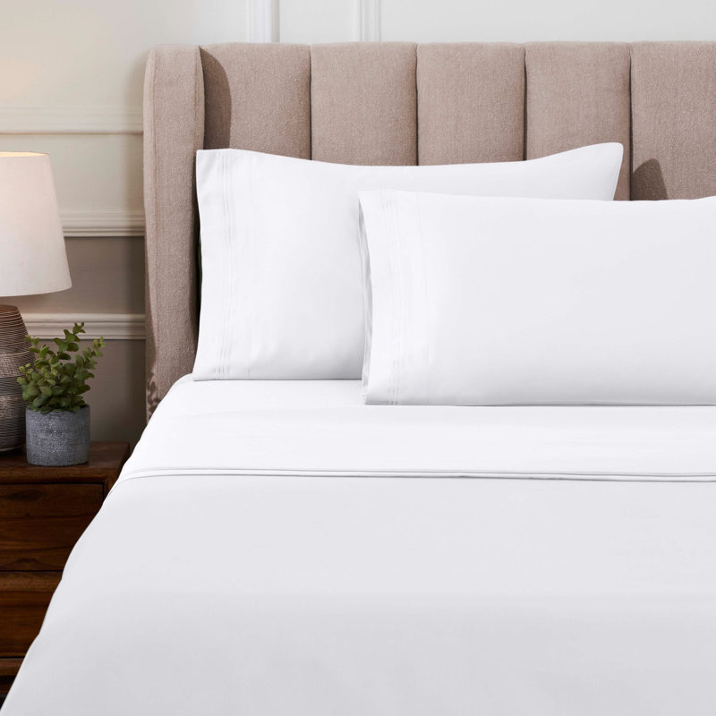 Ensemble de draps en coton égyptien 1000 fils Bba, Blanc, Ensemble de draps pour très grand lit avec 2 taie