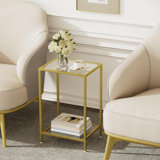 Side Tables Set Of 2, End Tables With Tempered Glass, 2-Tier Nightstands With Storage Shelves, Coffee Table With Modern Style, Slim Sofa Table