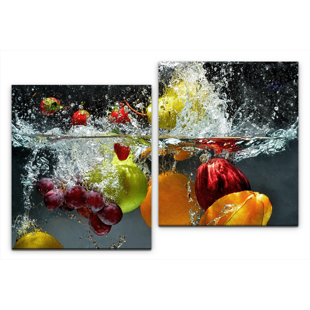 2-tlg. Leinwandbilder-Set Obst und Gemüse in Wasser