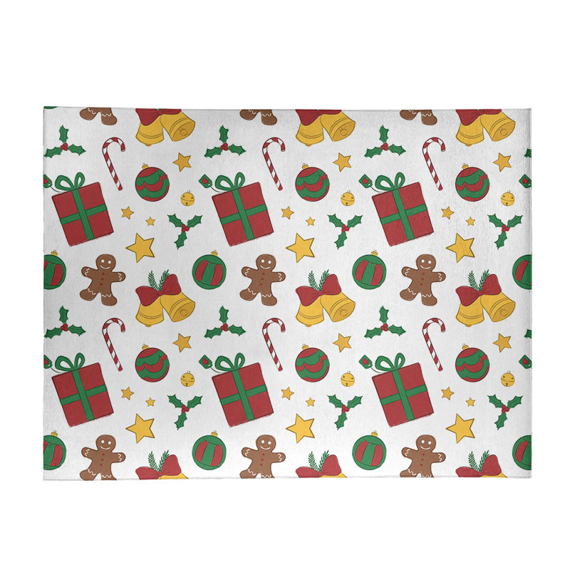 Tapis vert/rouge/jaune fait main, Rectangle 5 pi x 7 pi