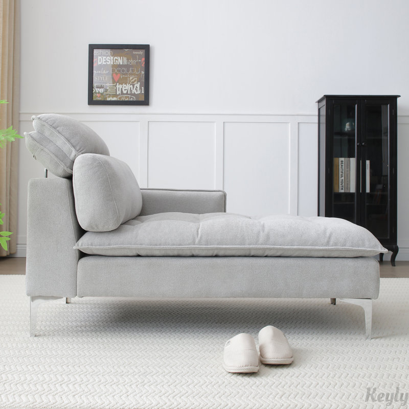Chaise longue rembourrée Meshawn avec appui-tête réglable, Tissu gris pâle