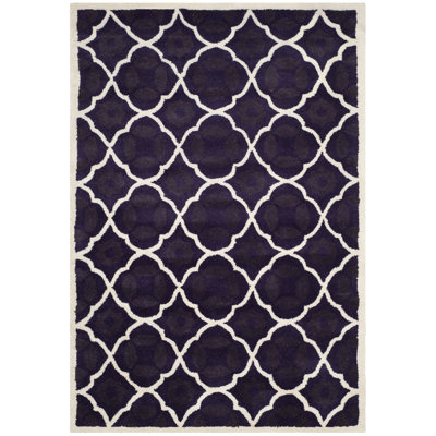 Carolene Hand Tufted Wool/Cotton/Latex Geometric Rug in Purple/Ivory