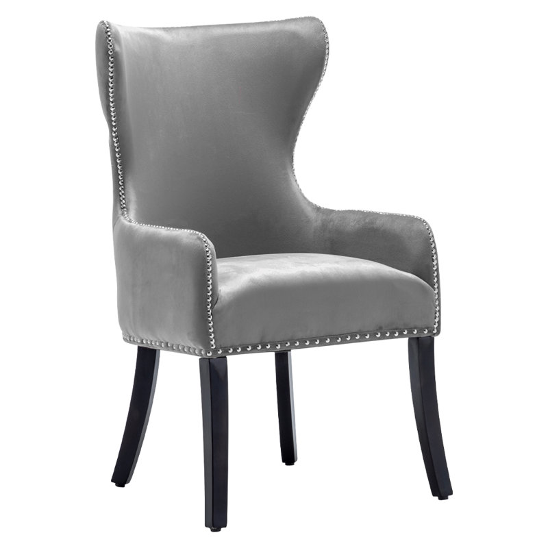 Latty 46cm H Velvet Upholstered Wing Back Side Chair Dining Chair, Grey, 1