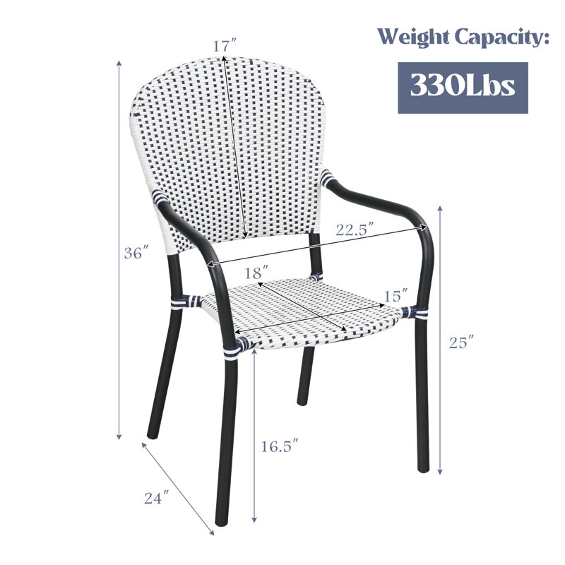 Chaise avec accoudoirs de patio en fer pour terrasse et patio 4 pièces Patiojoy