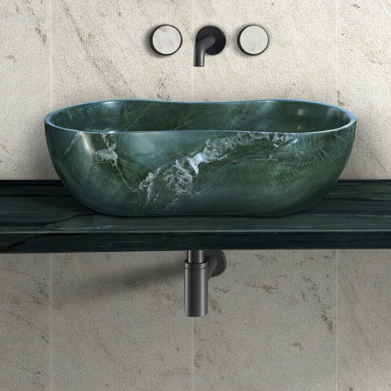 Natural Marble Bathroom Vessel Sink, Green