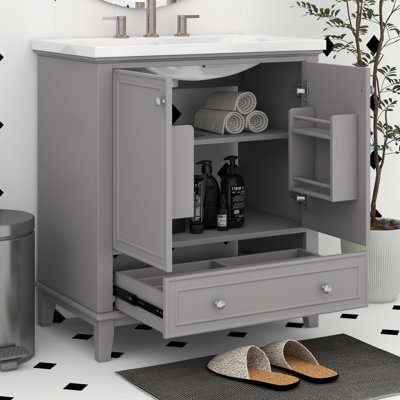 30" Bathroom Vanity Without Sink, Base Only, Free Standing Wooden Bathroom Cabinet With 2 Doors And Drawer