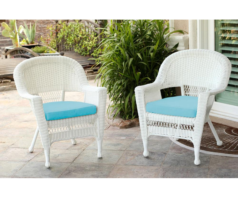 Chaise de patio avec coussins Burrowes, Blanc, Bleu ciel