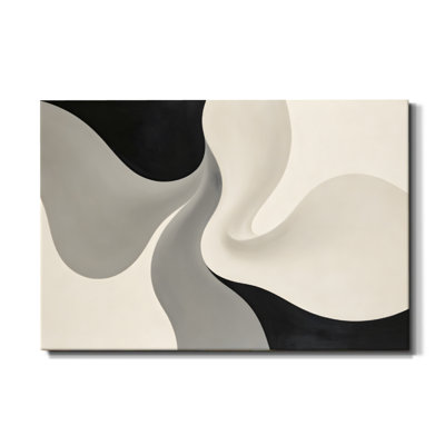 Reproduction d'art moderne sur toile encadrée de style Mid-Century moderniste - noir, blanc et gris