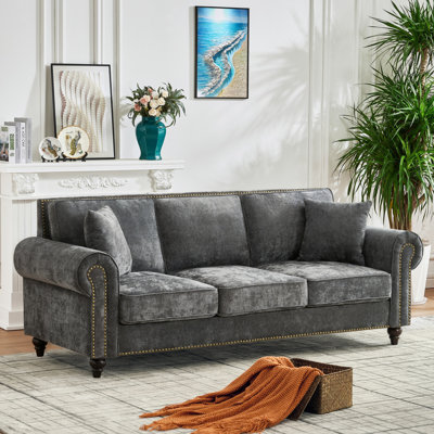 Canapé Chesterfield à accoudoirs roulés avec tête de clou 85,62 po Gillianne