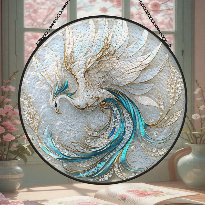 Pare-soleil en forme de joyaux sur des panneaux de vitrail en forme de disque perlé pour décor de fenêtre