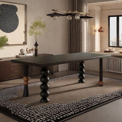 Black solid wood ash dining table