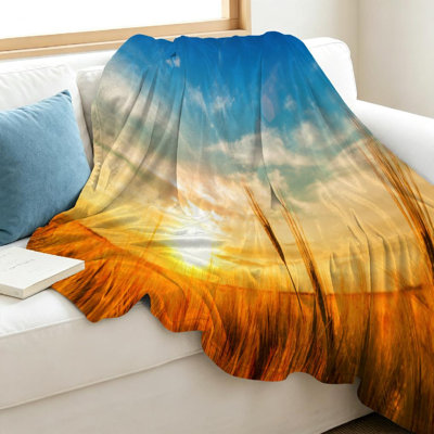 Blue Ultra Soft Flannel Fleece Throw Blanket,Sunset Single-Sided Print