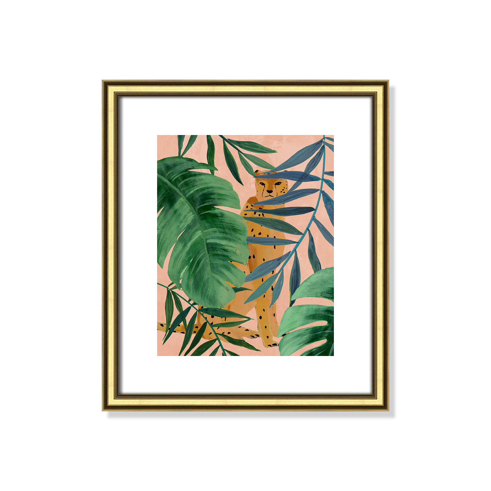 Silent Jungle - Painting Print, Gold Framed Paper, 15" H x 13" W x 0.88" D