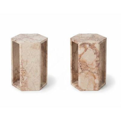 Table d'appoint en marbre naturel, table de bout hexagonale avec finition polie, socle en pierre géométrique moderne et table de chevet pour le salon