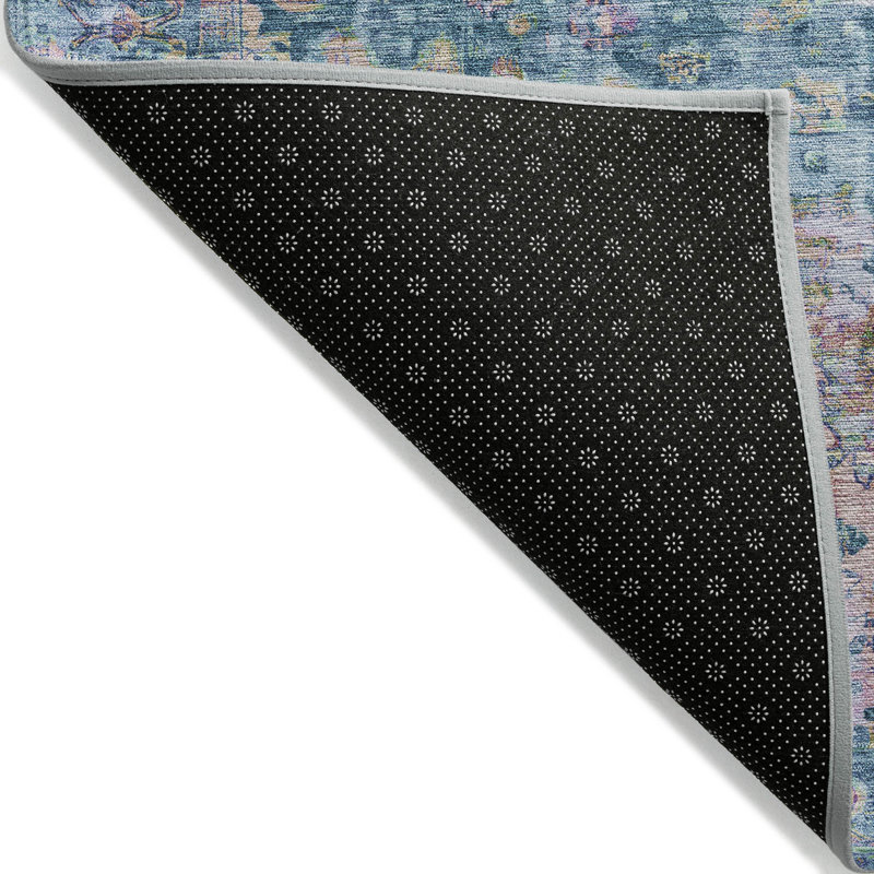 Denim Blue Synthetic Rectangular Washable Rug 30" x 20"