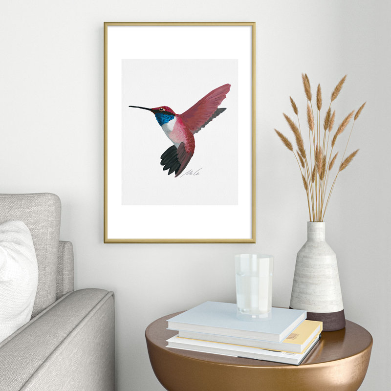 mele_artanddesign, Colibri rouge, reproduction d'art encadrée en métal, Or, H 19 po x l 13 po