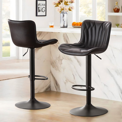 Swivel Height Adjustable Bar Stools Faux Leather Upholstered Counter Stools With Metal Frame