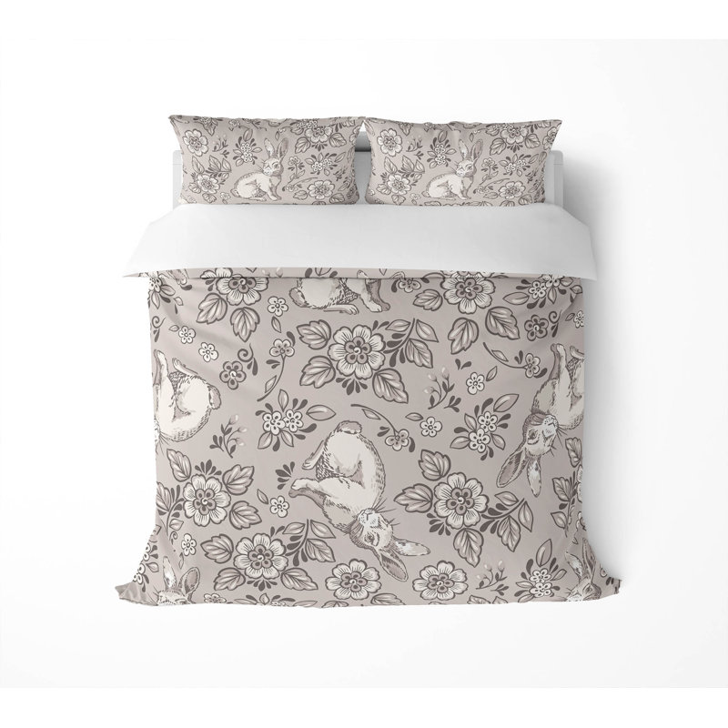 Ensemble d'édredon léger Bunny Toile, Édredon grand + 2 taies d'oreiller standard, Naturel