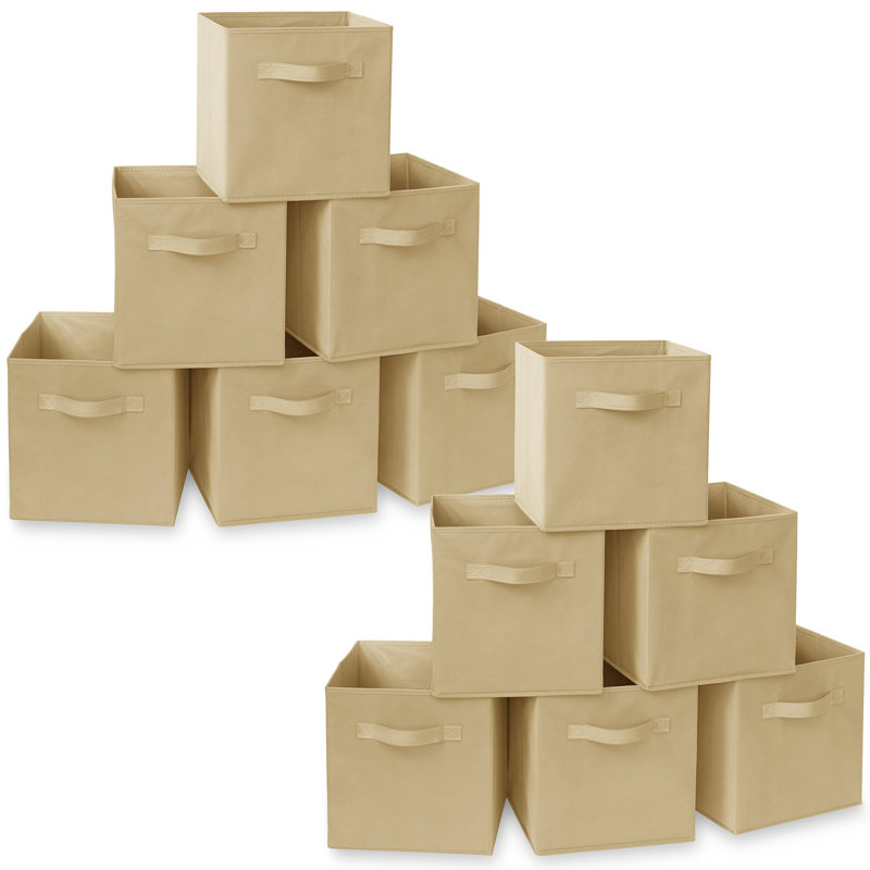 Collapsible Fabric Cubes, 11" Storage Bins (Set of 12), Beige