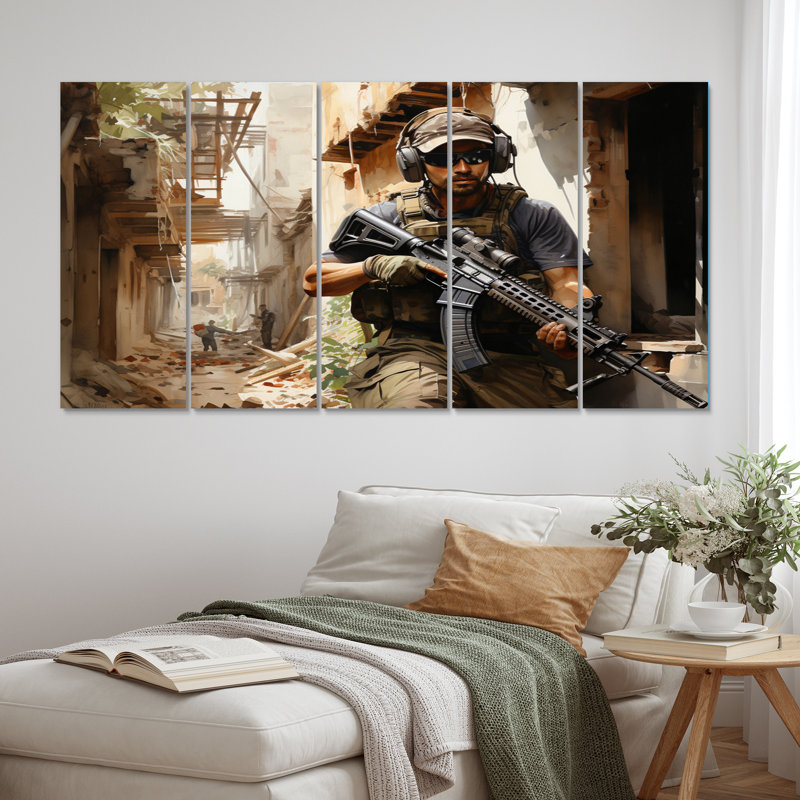 Us Military In Mission III - Décoration murale armée - 5 panneaux égaux