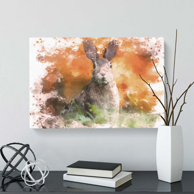 Hare In A Meadow In Abstract - Wrapped Canvas Painting