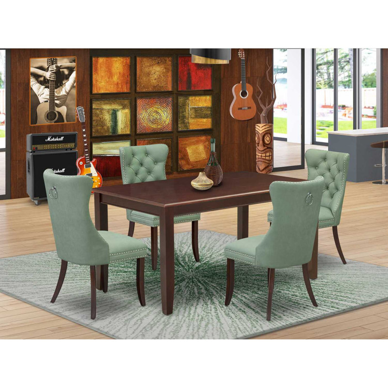 Ensemble de table de salle à manger moderne 5 pièces comprenant une table de cuisine rectangulaire et 4 chaises Parson en tissu de polyester, 36 x 60 pouces, acajou