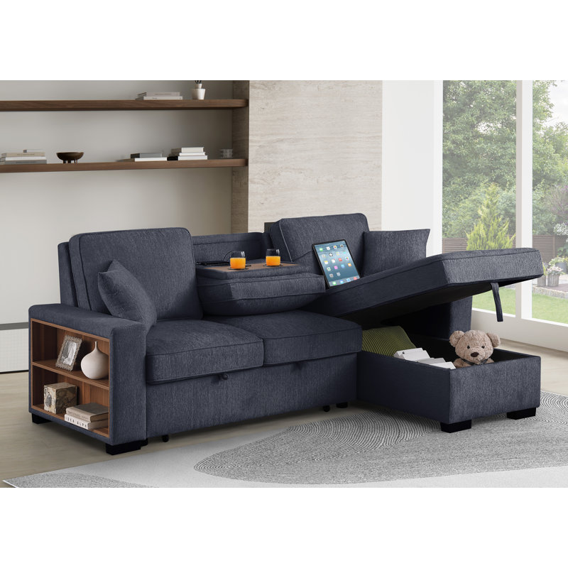 91'' Wide Reversible Sleeper Sofa & Chaise, Dark Gray Chenille