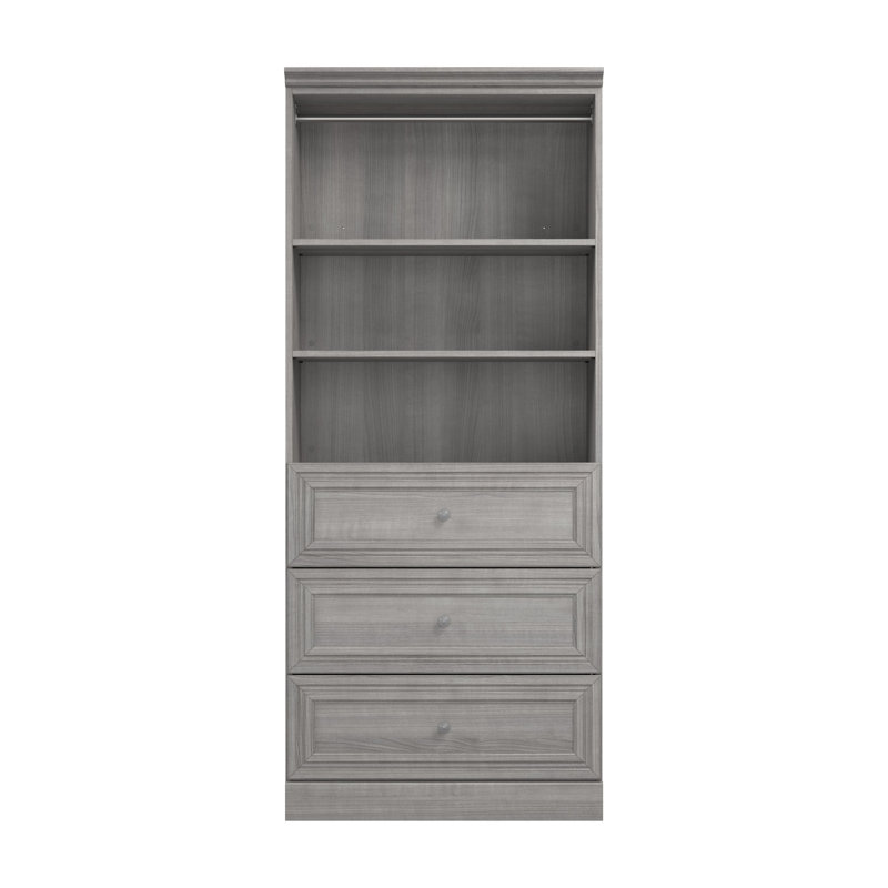 Oneybrook 36" W Closet System with Drawers, Platinum Gray