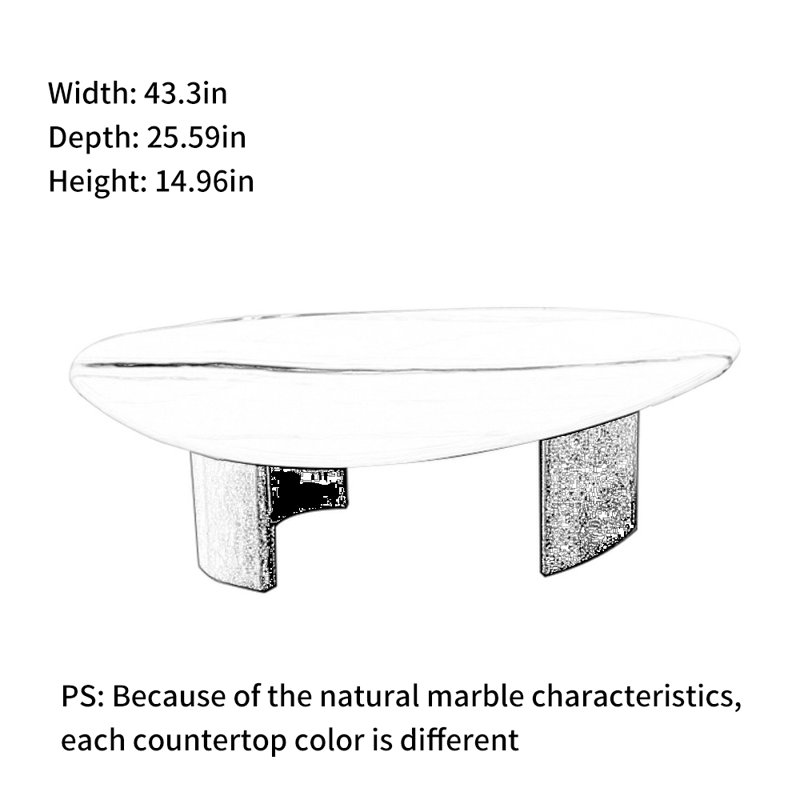 Coffee Table Marble Stainless Steel, 14.96" H x 43.3" L x 23.62" W, Black/White