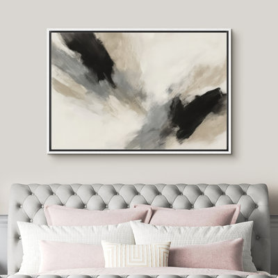 «Black and Neutral Abstract with Soft Motion Effect», reproduction d'art sur toile encadrée
