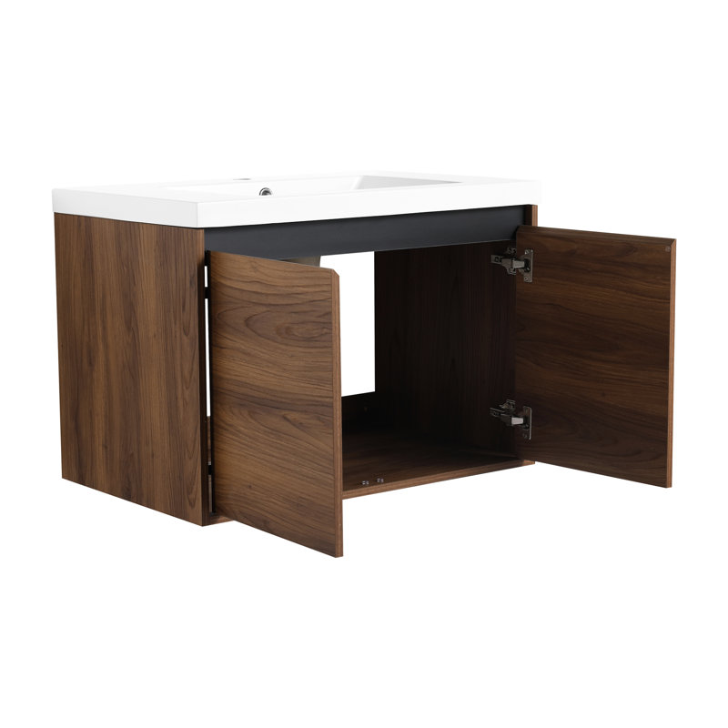 Meuble-lavabo brun de 30 po avec lavabo en résine et armoire à 2 portes, 30"