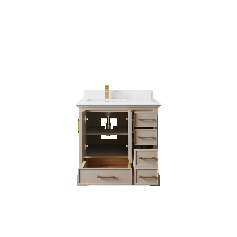Ensemble de meuble-lavabo simple 36 po avec plateau en quartz Degaglia, Blanc