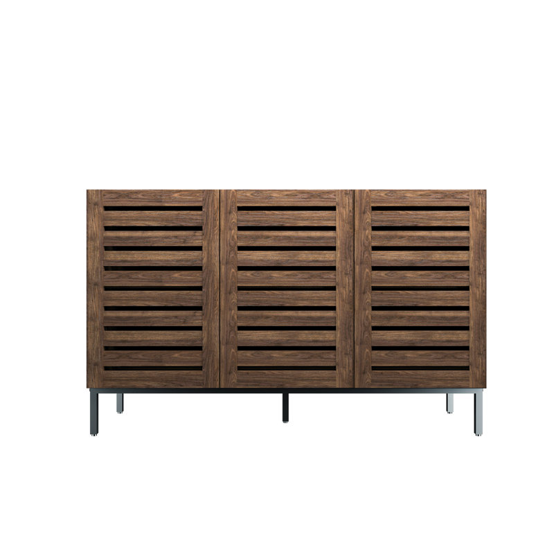 Farmhouse 47 in. W Sideboard Buffet Accent Storage Cabinet with Strip Skeleton Door and Adjustable shelves