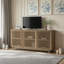  Meuble télé Mid-Century moderne en bois de pin massif sans nœuds, armoire de rangement avec porte sans poignée et tablette réglable pour le salon, la chambre à coucher et la cuisine