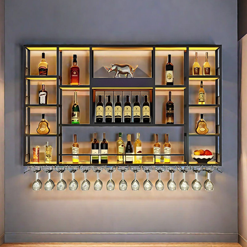 Support à vin mural laqué, Noir, noir, noir, noir, H 47,2 po x l 78,7 po x P 7,8 po