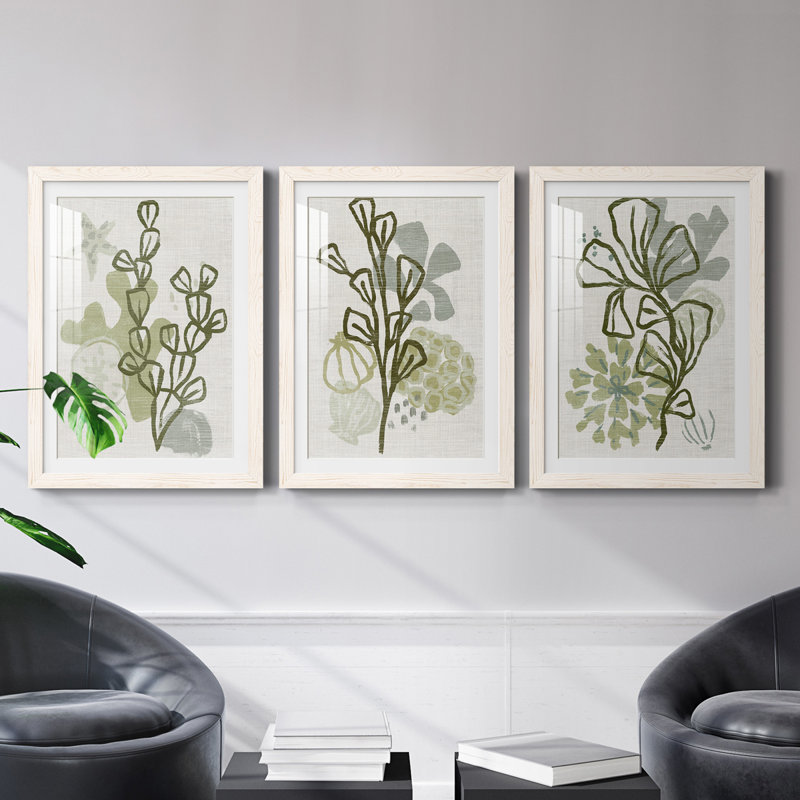 Coral Blockprint I - ensemble de 3 reproductions de cadres photo, Blanc, H 24 po x l 54 po x P 1,5 po