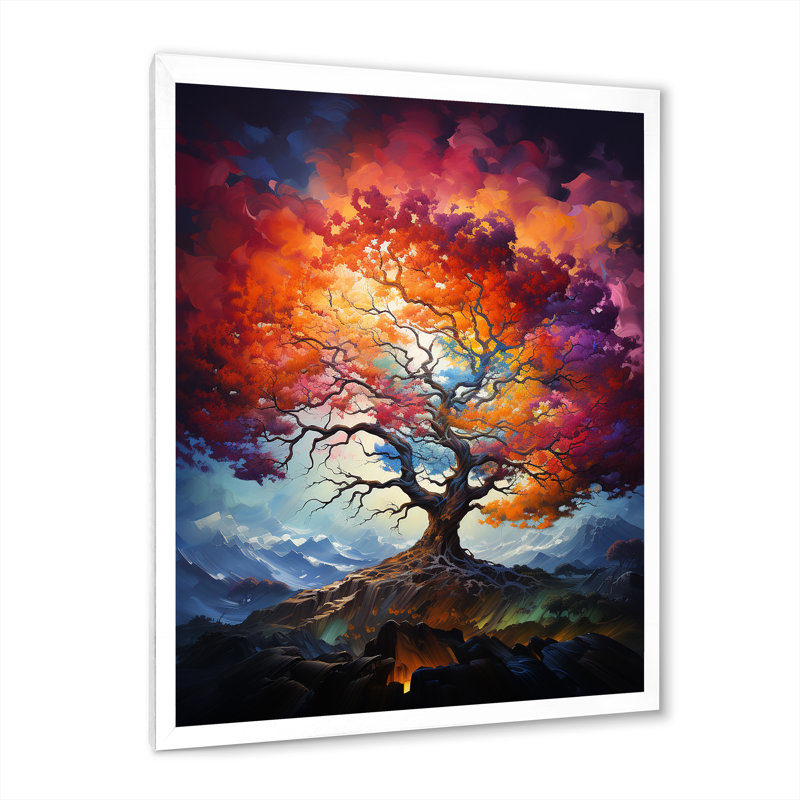Chêne coloré, chêne, symphonie I, art mural sur toile floral et botanique, H 20 po x l 12 po x P 1 po, Cadre photo blanc