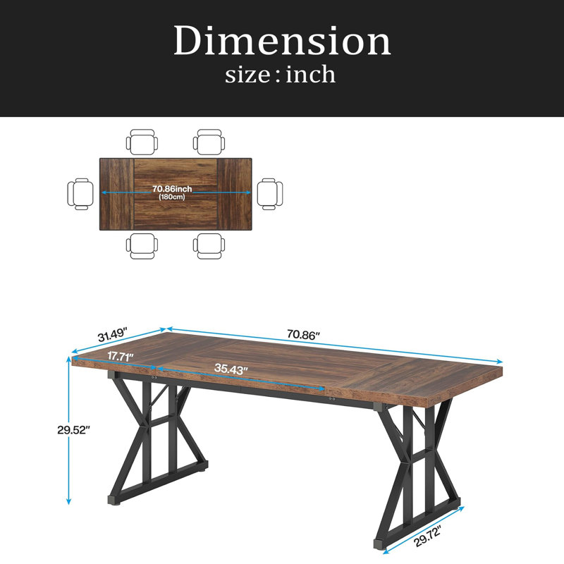 Kitchen Table,Rustic Dining Table,Modern Conference Table, Brown, Black