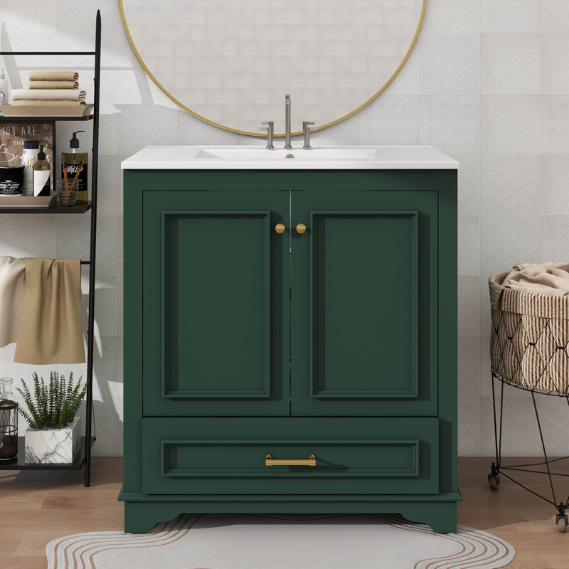Meuble-lavabo de 30 po avec lavabo et portes à fermeture douce, Vert
