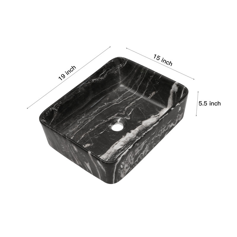 Black and Gray Marble Ceramic Rectangular Vessel Sink