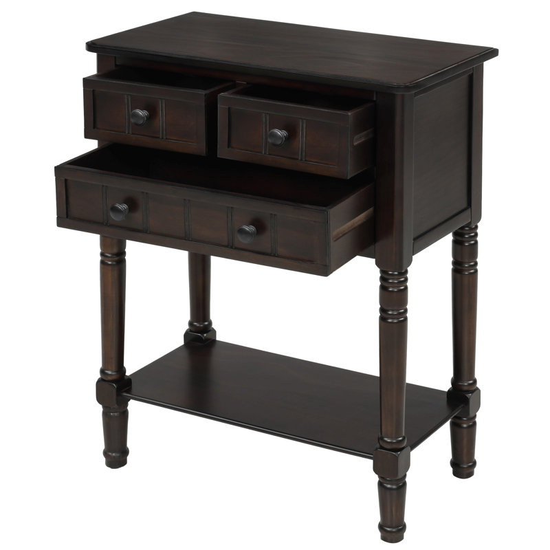 Console étroite, canapé mince avec trois tiroirs de rangement et tablette inférieure pour le salon, assemblage facile