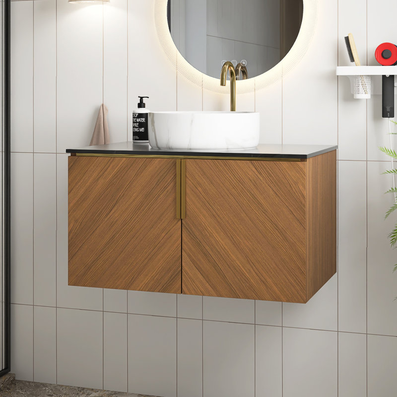 Meuble-lavabo mural simple 30 po avec comptoir, Circulaire, Blanc