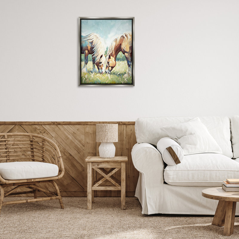 «Horses Grazing Together» par Ramona Murdock, Cadre flottant gris lustré, H 31 po x l 25 po