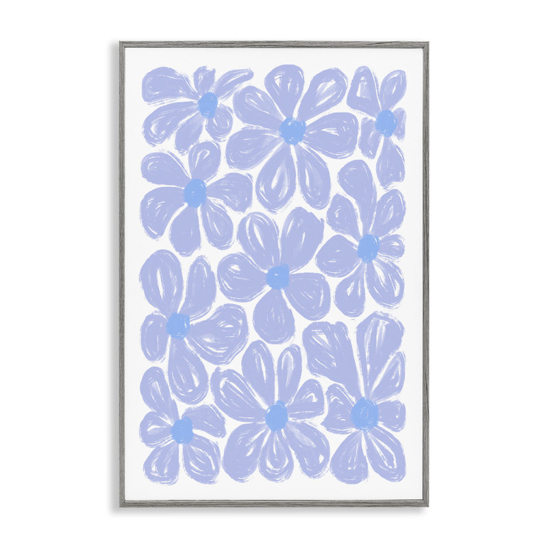 Blue Blooms Patterned Framed Giclee, design by Martina Pavlova, Farmhouse Grey Framed Giclee, 24" H x 16" W