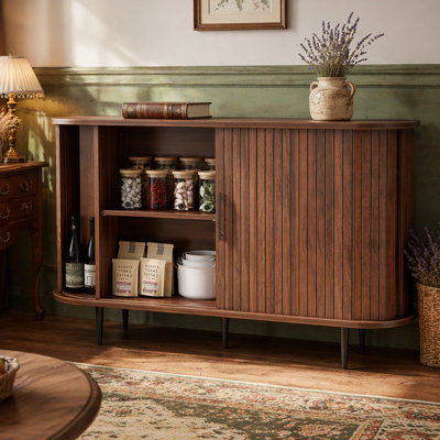47''W x 29''H Buffet Sideboard Cabinet with Storage, Fluted Storage Accent Cabinet with Curvy Edge, Sliding Door, Credenza, Console Table for Living, Dining Room, Kitchen, Hallway ( WALNUT )