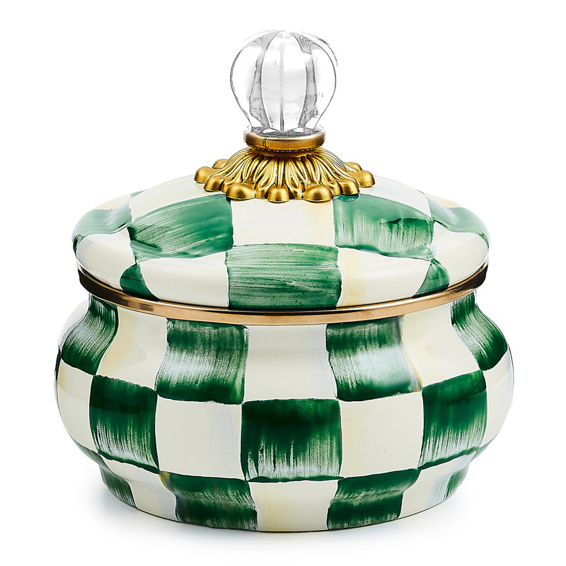 Emerald Check Glass/Stainless Steel/Brass/Steel Jar